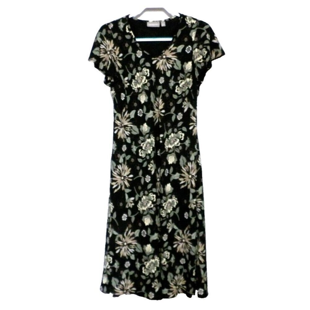 CROFT & BARROW black, off- white & green 100% polyester women's dress size 10 - Picture 1 of 3